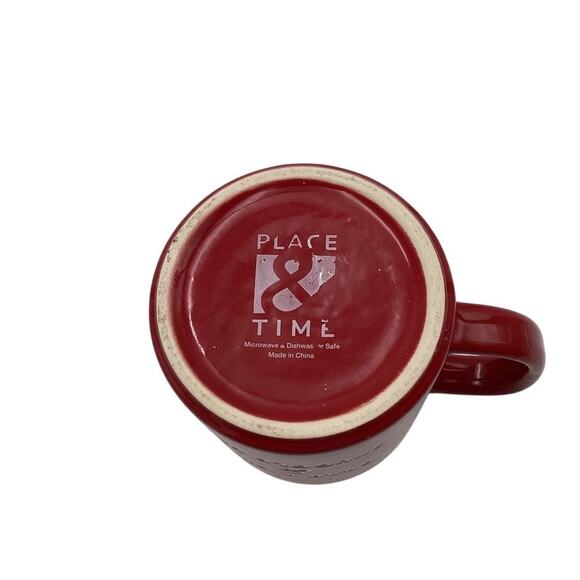 Place & Time Red Ceramic Mug 13.5 oz Winter Festive Christmas Theme - Picture 3 of 7